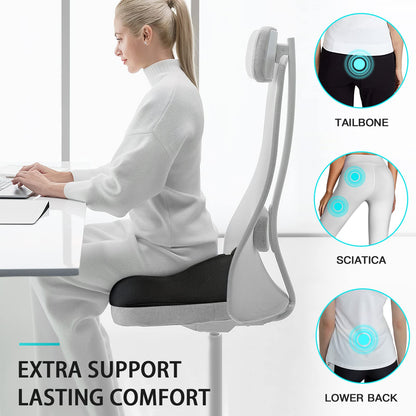 Benazcap X Large Memory Seat Cushion for Office Chair Pressure Relief Sciatica & Tailbone Pain Relief Memory Foam Firm Coccyx Pad for Long Sitting, for Office Chair, Gaming Chair and Car Seat Upgrade