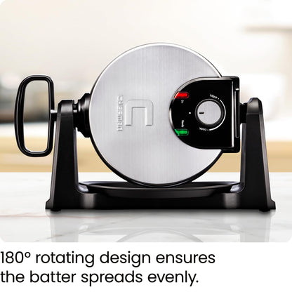 Chefman Rotating Belgian Waffle Maker, 180° Flip Iron w/ Non-Stick Plates, Adjustable Timer, Locking Lid, & Drip Plate, Space Saving Storage, Mess-Free Breakfast, Stainless Steel/Black