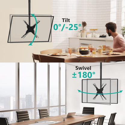 WALI TV Ceiling Mount Adjustable Bracket Fits Most LED, LCD, OLED and Plasma Flat Screen Display 26 to 65 Inch, up to 110 Lbs, Mounting Holes 400x400mm (CM2665), Black