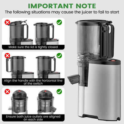 Cold Press Juicer, 5.8" Wide Feed Chute Juice Extractor Machine with 400W, High Juice Yield, Slow Masticating Juicer for Whole Vegetables & Fruits, Premium Silver