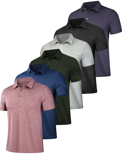 OYGSieg 6 Pack Mens Polo Shirts Performance Short Sleeve Golf Shirt Moisture Wicking Athletic Casual Collared T-Shirt SetB L