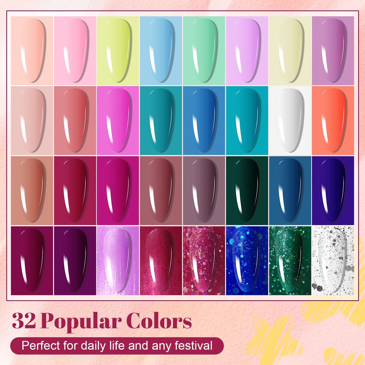 JODSONE 36 PCS Gel Nail Polish Starter Kit UV Light and Dark Series Gel Nail Set No Wipe Base Matte and Glossy Top Coat All Kinds of Manicure Tools