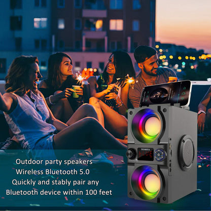 Bluetooth Speaker, 40W (60W Peak) Portable Wireless Speaker with Colorful Lights, Double Subwoofer Heavy Bass, FM Radio, MP3 Player, Bluetooth 5.0, Loud Stereo speakers for Home Outdoor Party Camping