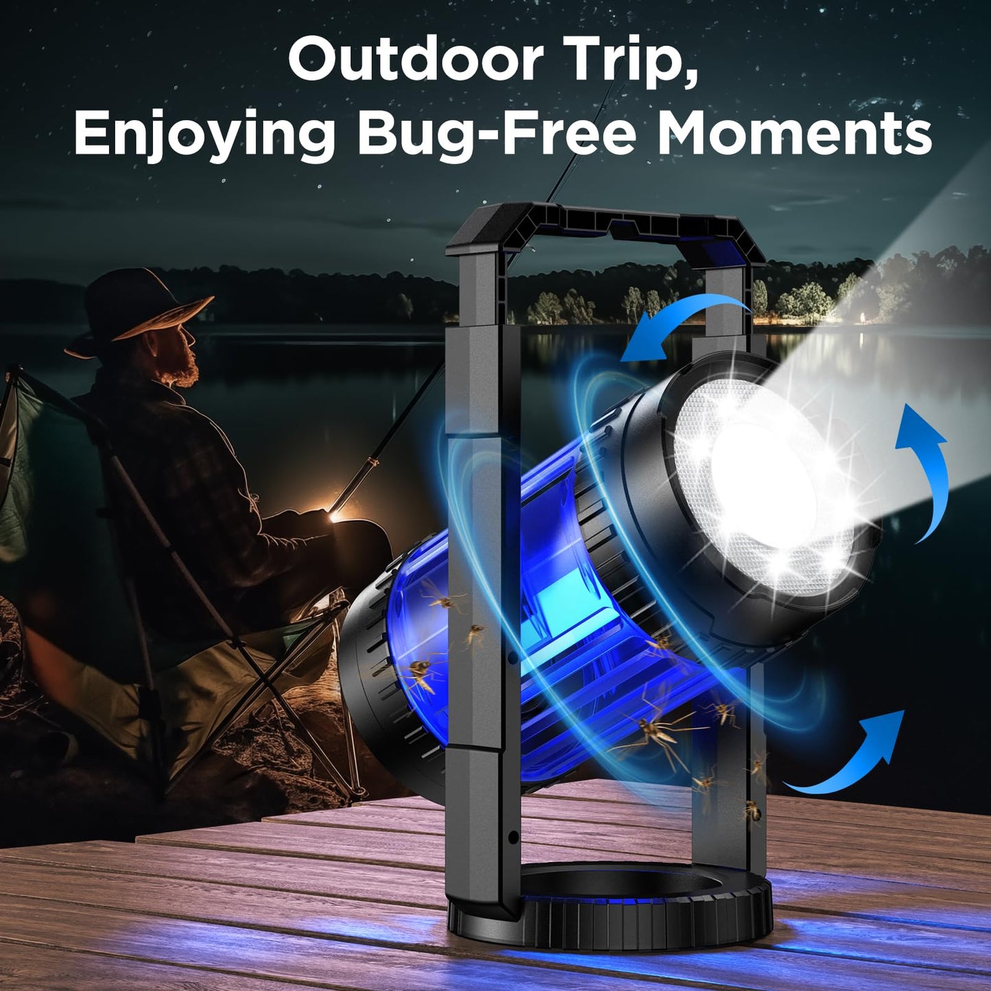 Evolpol Bug Zapper Outdoor & Indoor, 5000mAh Rechargeable 4 in 1 Electric Mosquito Zapper, 4200V with LED Light Hanging Portable Mosquito Killer，Fly Trap for Outdoor Patio, Camping, Backyard, Fishing