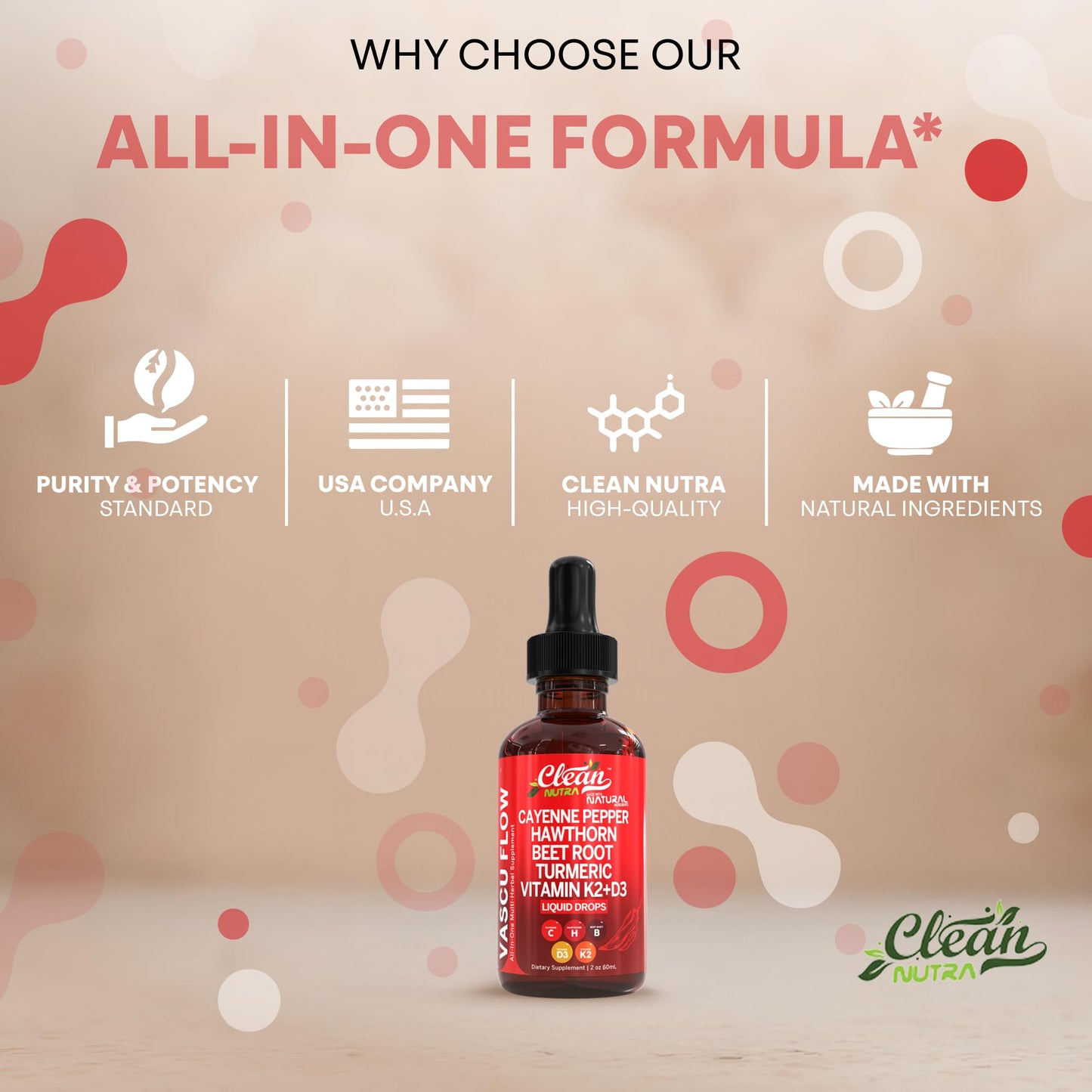 Clean Nutra Cayenne Pepper Drops Supplement Liquid + Hawthorn Berry, Vitamin D3 K2 Beet Root Powder, Ceylon Cinnamon, Turmeric Curcumin, Organic Panax Ginseng, Berberine Extract 1 Pack