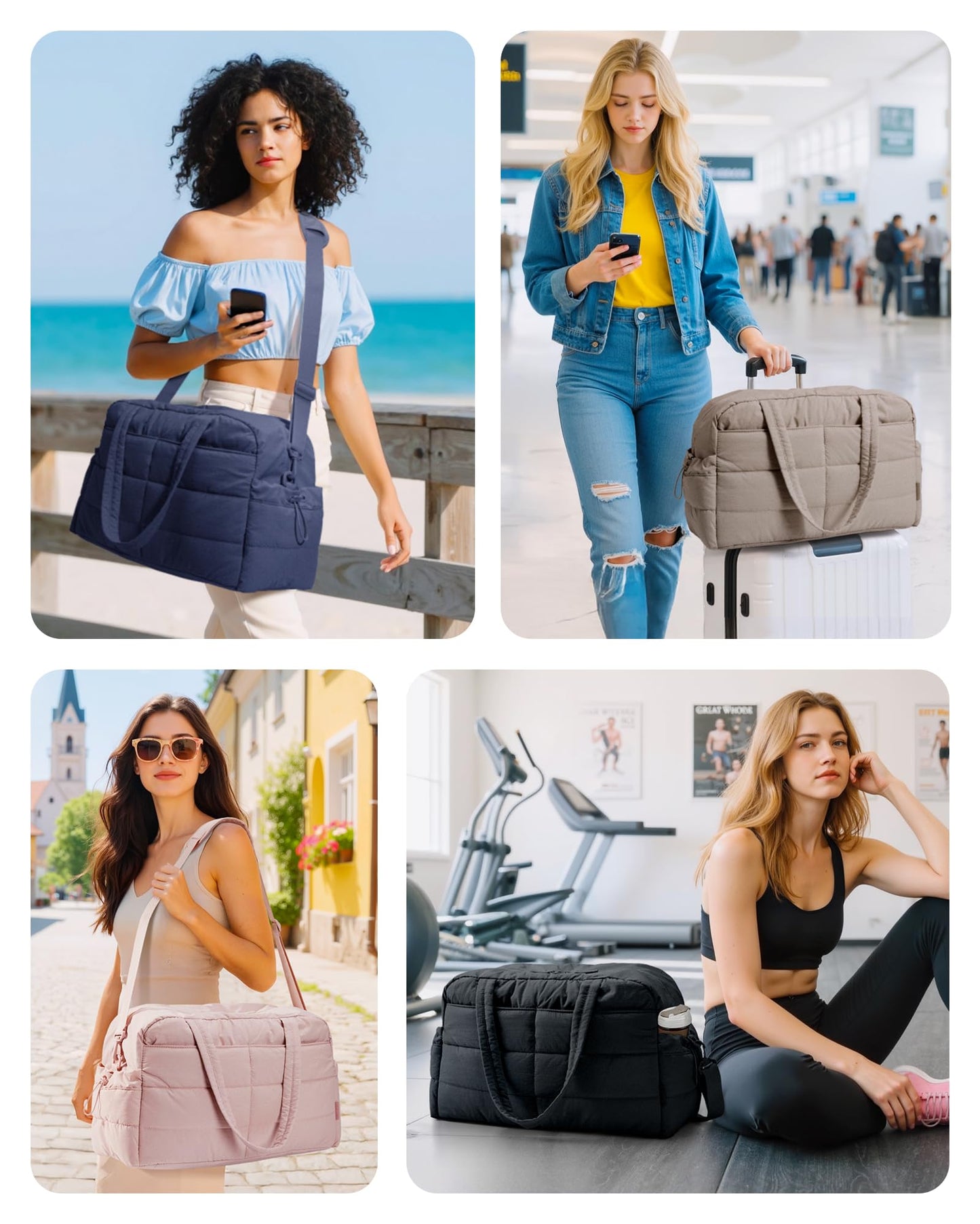 BAGSMART Gym Bag for Women with Toiletry Pouch, Lightweight Weekender Bags for Women with Wet Pocket, 31L Quilted Travel Duffle Carry On Bag, Weekender Overnight Bag for Travel,Water Resistant, Camel