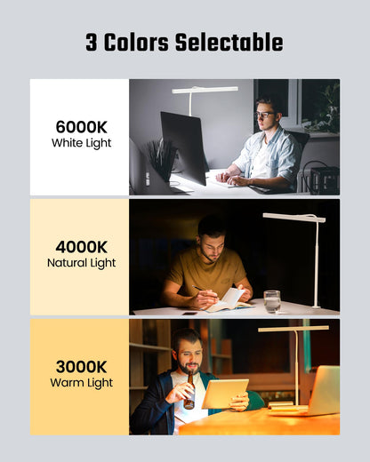 SUPERDANNY LED Desk Lamp for Home Office, Eye-Caring Desk Light with Adjustable Gooseneck, 12W Touch Control Dimmable Brightness, Architect Clamp Lamp with USB Adapter, White