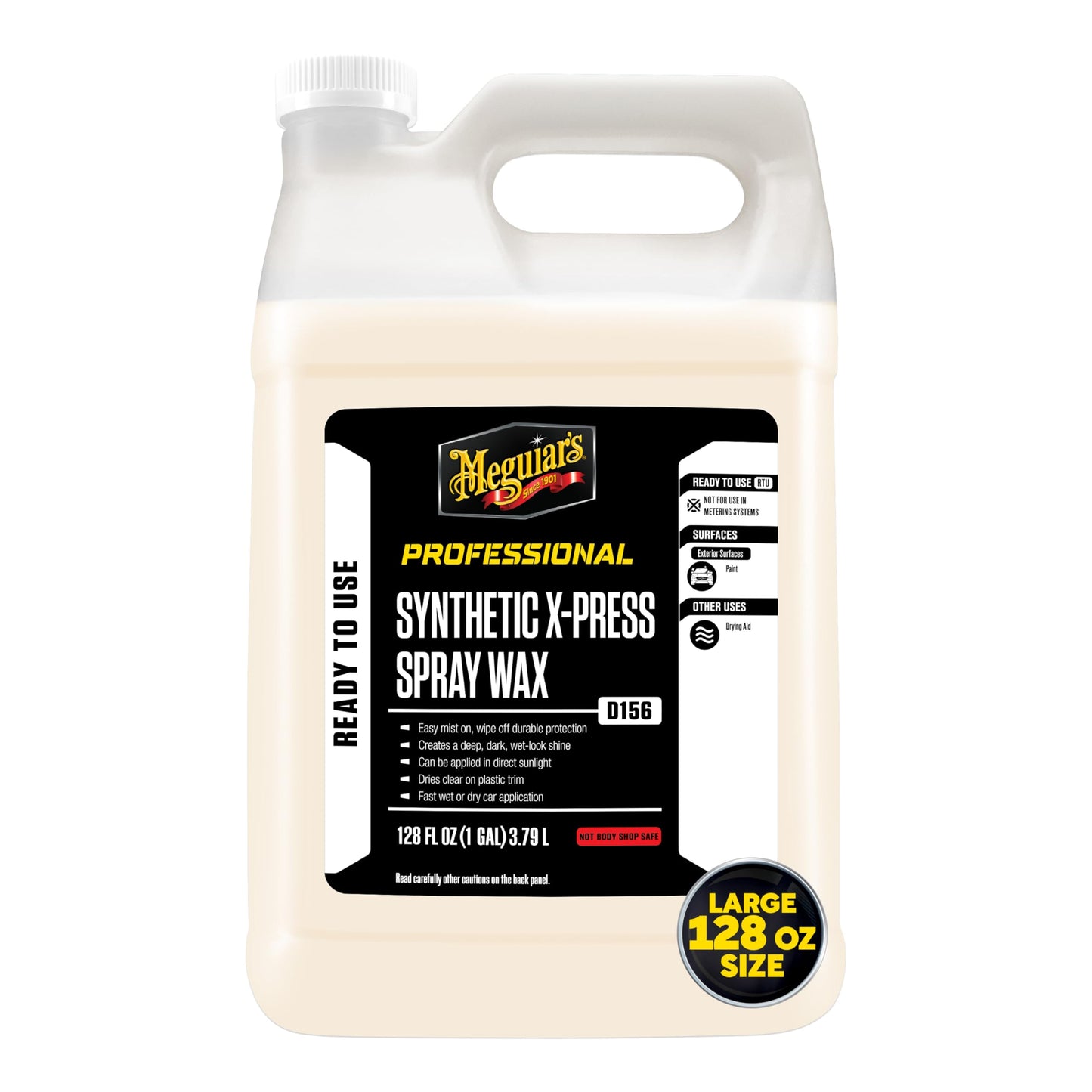 Meguiar's D15601 Synthetic X-Press Spray Wax for Car Detailing, Creates a Deep Shiny Look, Can Be Applied to Wet or Dried Paint and In Direct Sunlight, Moisture Rolls Off Waxed Paint, 1 Gallon