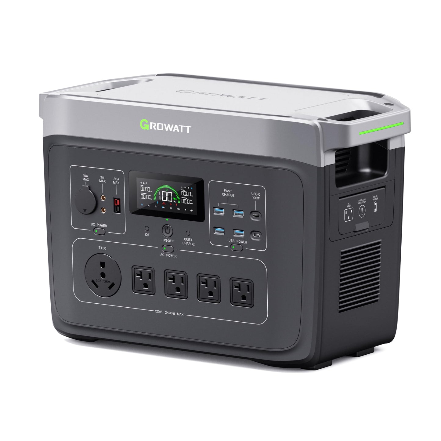 GROWATT Portable Power Station ，INFINITY 2000 Black Electric Solar Generator，2048Wh LifePO4 Battery,2200W AC Output for Home Use, Outdoor Camping, RVs and Emergency Backup(Solar Panel Optional)