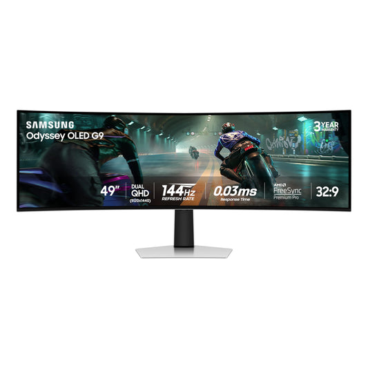 Samsung 49" Odyssey OLED G9 (G91SD) Dual QHD QD-OLED G-Sync Compatible Curved Gaming Monitor, 144Hz, 0.03ms, AMD FreeSync Premium Pro, Ergonomic Stand, 3 Year Warranty, LS49DG910SNXZA, 2024