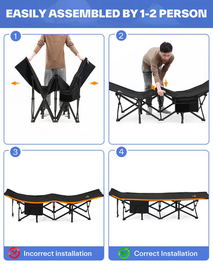Sportneer Camping Cot: 1200D Double Layer Oxford Foldable Camping Cots for Adults - Heavy Duty Cots for Camping Travel Tent Day Outdoor & Home Guest, Camping Cots with Carry Bag & 2 Side Pockets