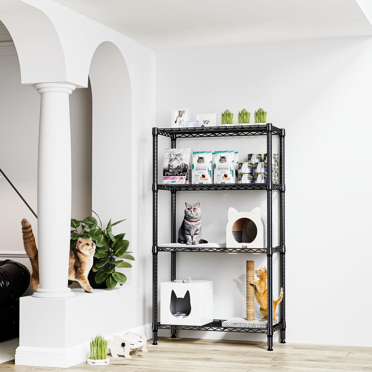 M MZG 1000 lbs 4 Tier Shelf Metal Storage Shelves Shelving Wire Rack Heavy Duty Closet Organizers for Garage Kitchen Bathroom Laundry Black 15.7" D x 33.5" W x 59.5" H