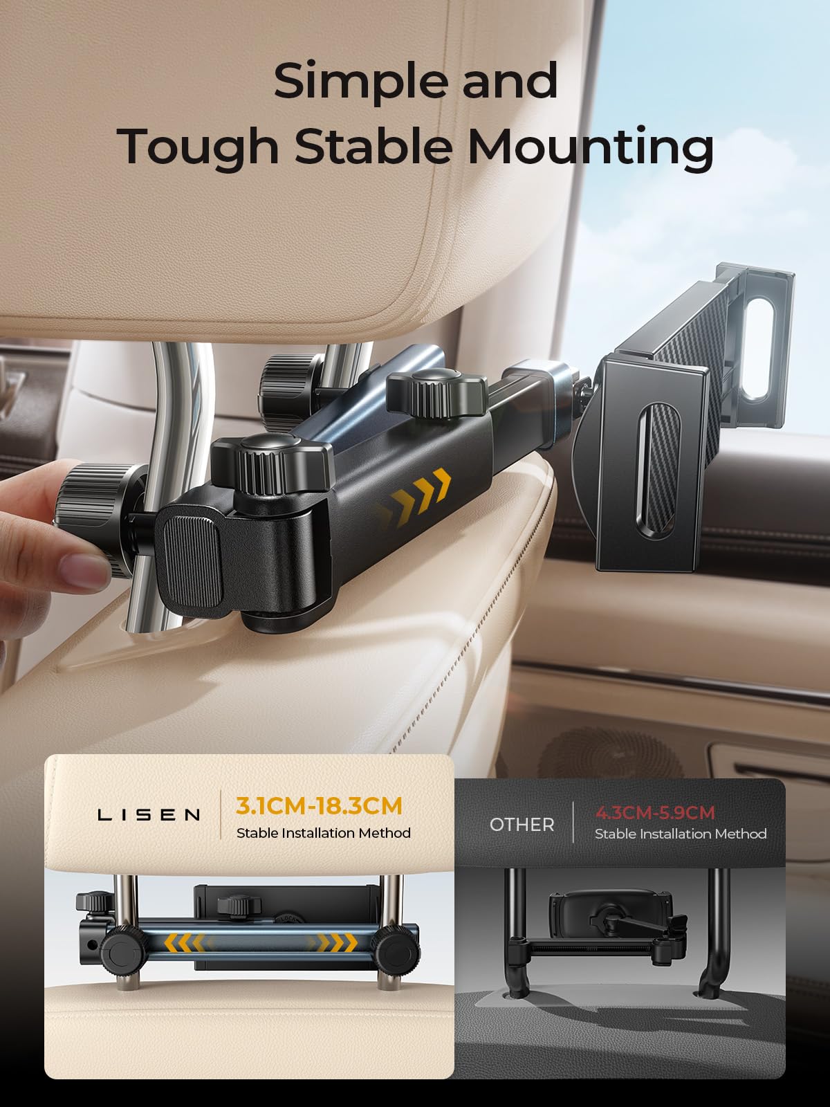 LISEN for iPad Holder Car Mount Road Trip Essentials Activities for Kids, Car Accessories for Women Interior, 3 in 1 Tablet Holder Backseat Camping Car Organizer Back Seat Headrest iPad Mount