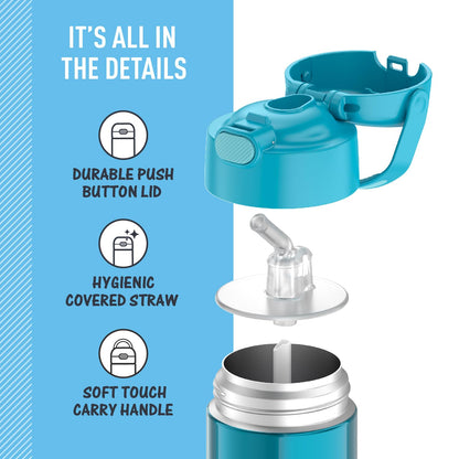 THERMOS FUNTAINER Water Bottle with Straw - 12 Ounce - Kids Stainless Steel Vacuum Insulated Water Bottle with Lid, Teal