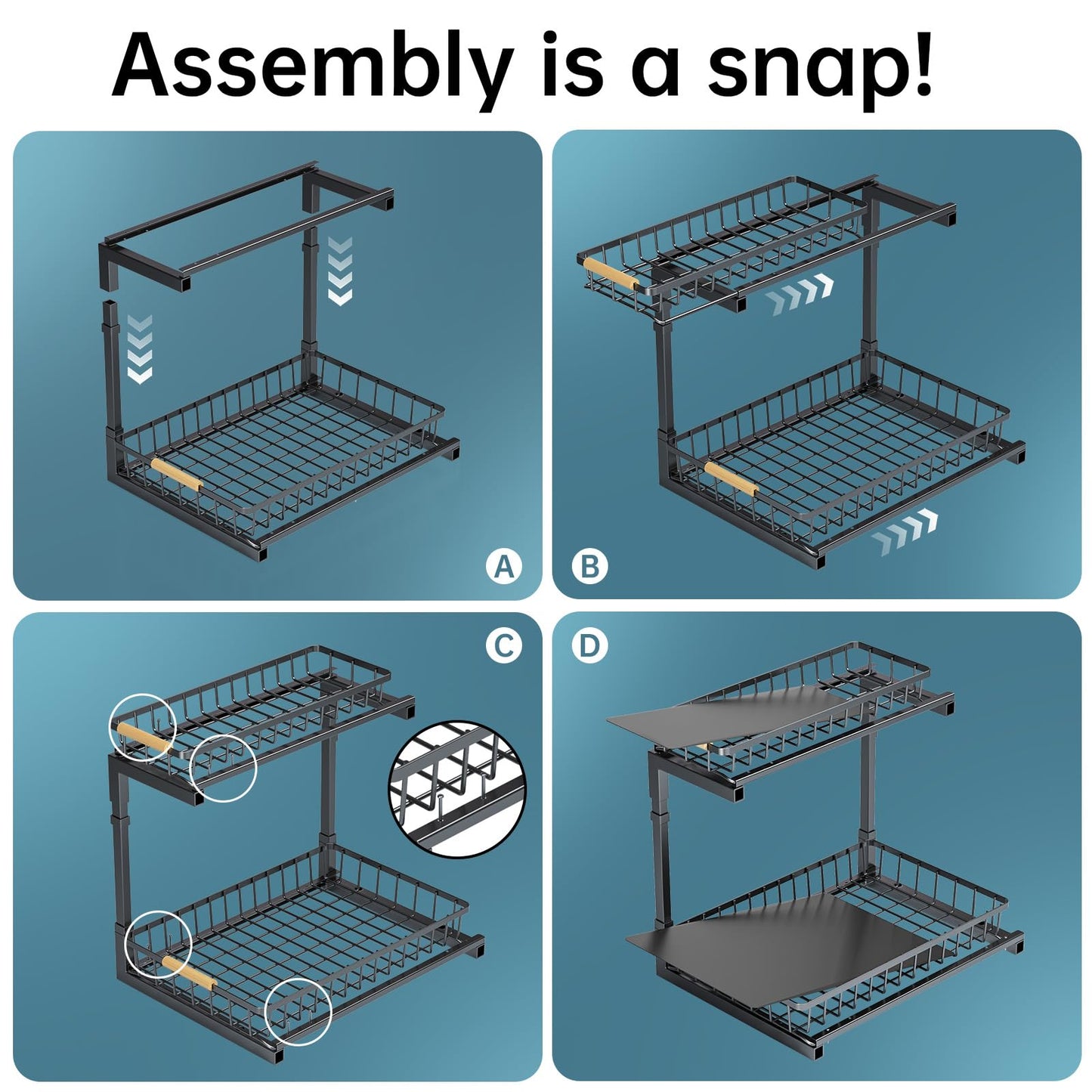 Delamu 2 Pack Under Sink Organizer and Storage, 2 Tier Pull Out Cabinet Organizer, Slide Out Under Sink Storage Shelf, Undersink Organizers Shelves for Kitchen Bathroom Pantry Organization