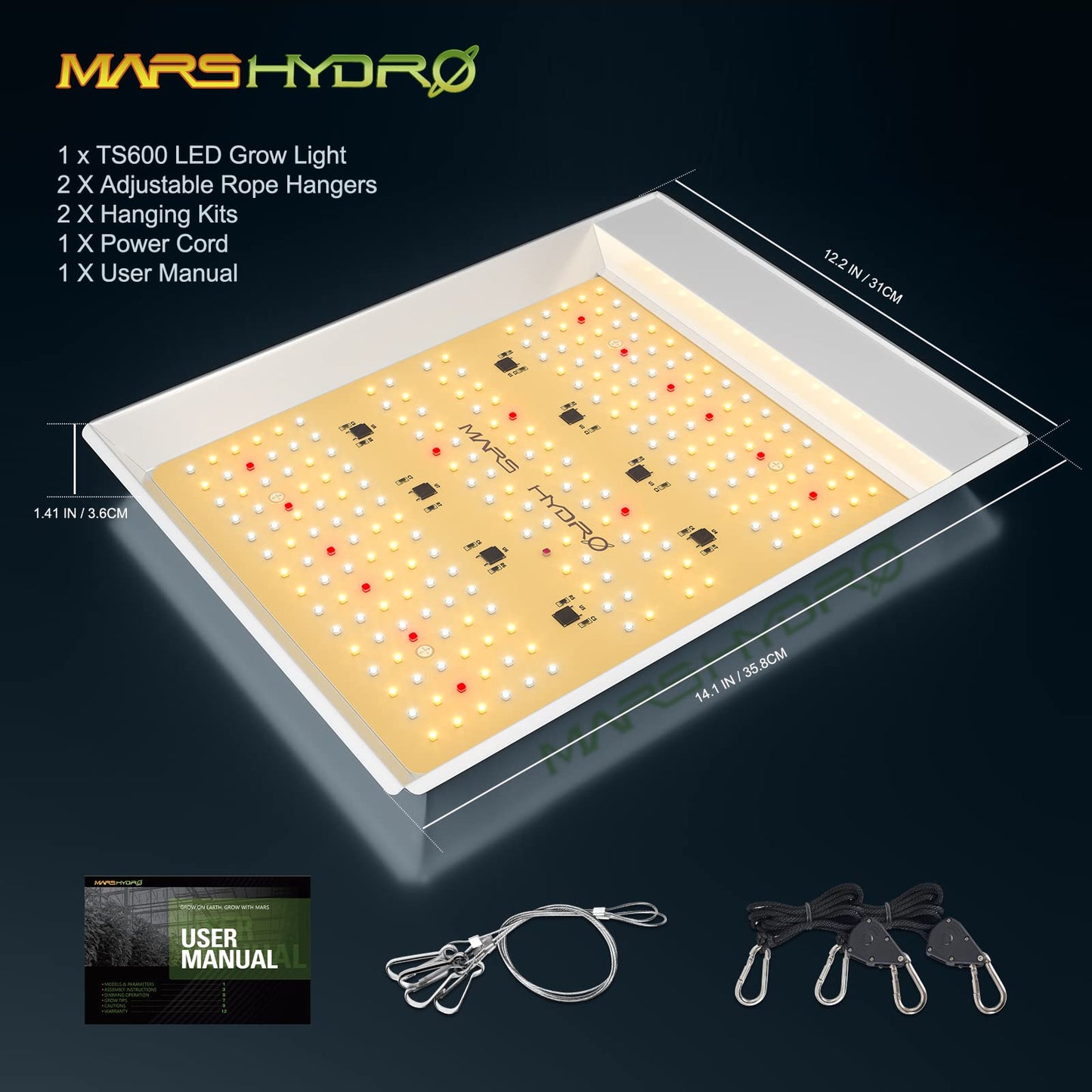 MARS HYDRO TS600 100W LED Grow Light for Beginners, New Diodes Layout Full Spectrum Growing Lamps for Indoor Plants Hydroponic Seed Starting Vegetables Bloom in 2x2 Grow Tent
