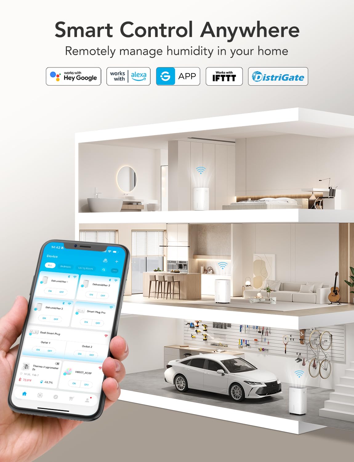 GoveeLife Dehumidifier for Home 4,500 Sq.Ft, 50 to 137 Pint Smart Auto Humidity Control, Drain Hose, 2.0Gal Bucket, Compressor Dehumidifiers for Basement with Auto Shut Off, Bathroom, Bedroom, Garage