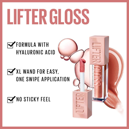 Maybelline Lifter Gloss, Hydrating Lip Gloss with Hyaluronic Acid, High Shine for Plumper Looking Lips, Bronze, Red Neutral, 0.18 Ounce