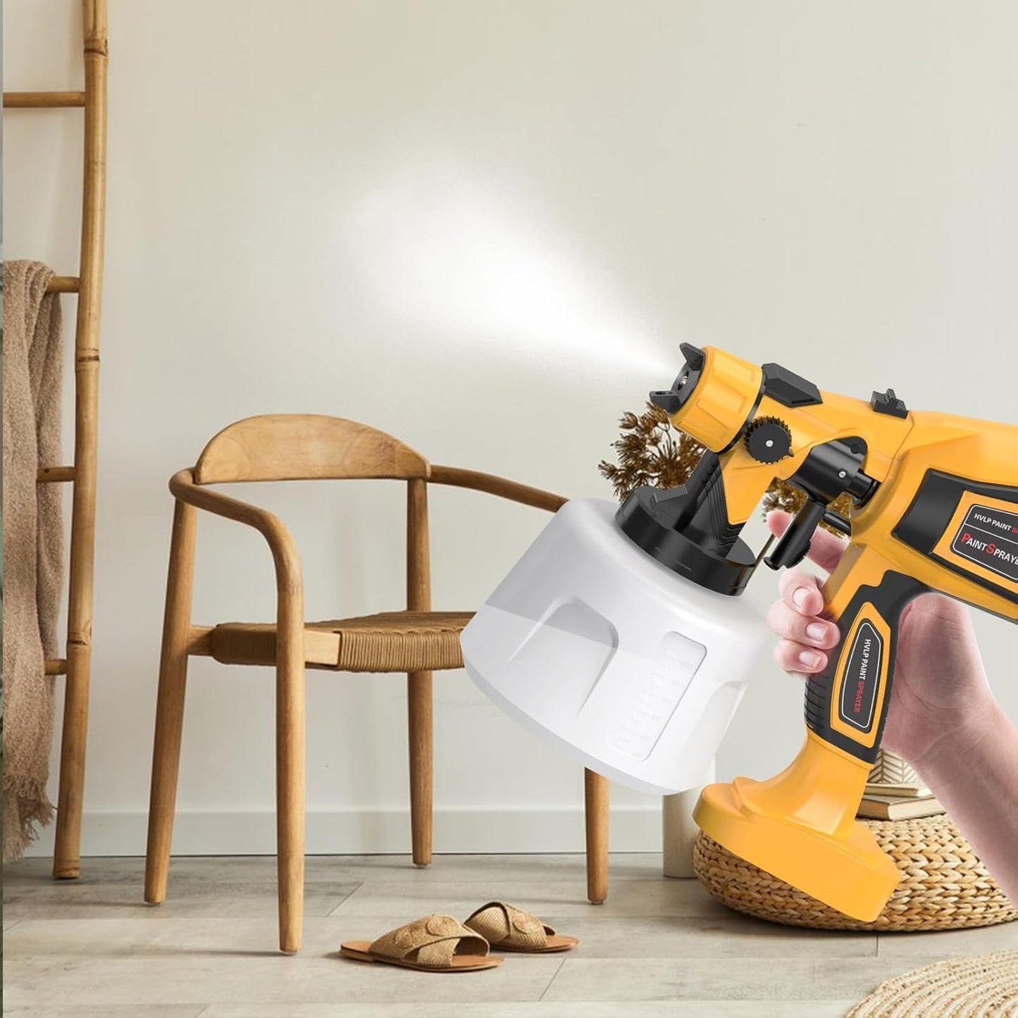 Paint Sprayer 1000W High Power Electric Spray Paint Gun with Adjustable Spray Width Knob,1400ML Container,4 Nozzles & 3 Patterns,Easy to Clean for Furniture Cabinets House Painting Yellow