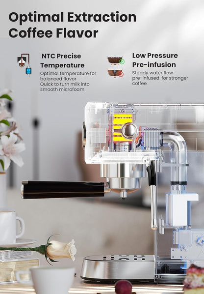 Gevi Commercial Espresso and Coffee Makers, Professional 20 Bar Espresso Maker with Milk Frother, Stainless Steel Expresso Coffee Machines for Home, Compact Cappuccino Machine, Great Gift