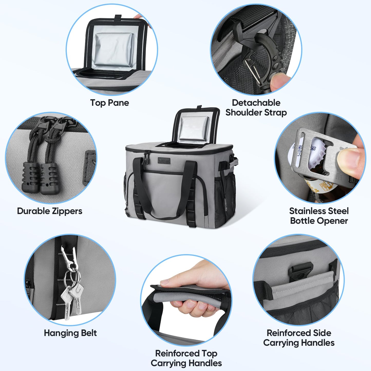 BALEINE Extra Large Soft Cooler Bag, Portable Leakproof Cooler, 40/60 Cans Volume for Beach, Camping, Kayaking, Travel, and Road Trips (9.5 Gallon, Navy-Khaki)