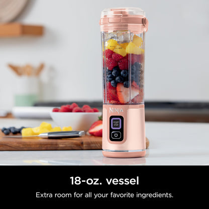 Ninja BC155PS Blast Two-Pack Portable Blender, Cordless, 18oz. Vessel, Personal Blender-for Shakes & Smoothies, BPA Free, Leakproof-Lid & Sip Spout, Rechargeable, Dishwasher Safe Parts, Peach & Stone