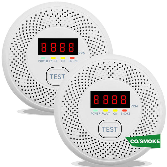 Vzmcov Carbon Monoxide and Smoke Detector LCD Display, Battery Powered, Dual sensors, 85dB Voice Alarm and Real-time Tracking, Suitable for Home/Kitchen/Bedroom/RV (Small Screen, 2Pack-CO&Smoke)