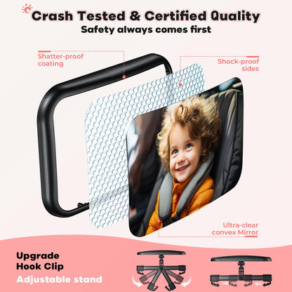 Baby Car Mirror for Baby Car Seat Safely Mirror Hook Clip Design for Rear Facing Infant Newborn 360° Rotation Baby Backseat Mirror with Wide Clear View, Shatterproof, Easy Install Baby Essentials