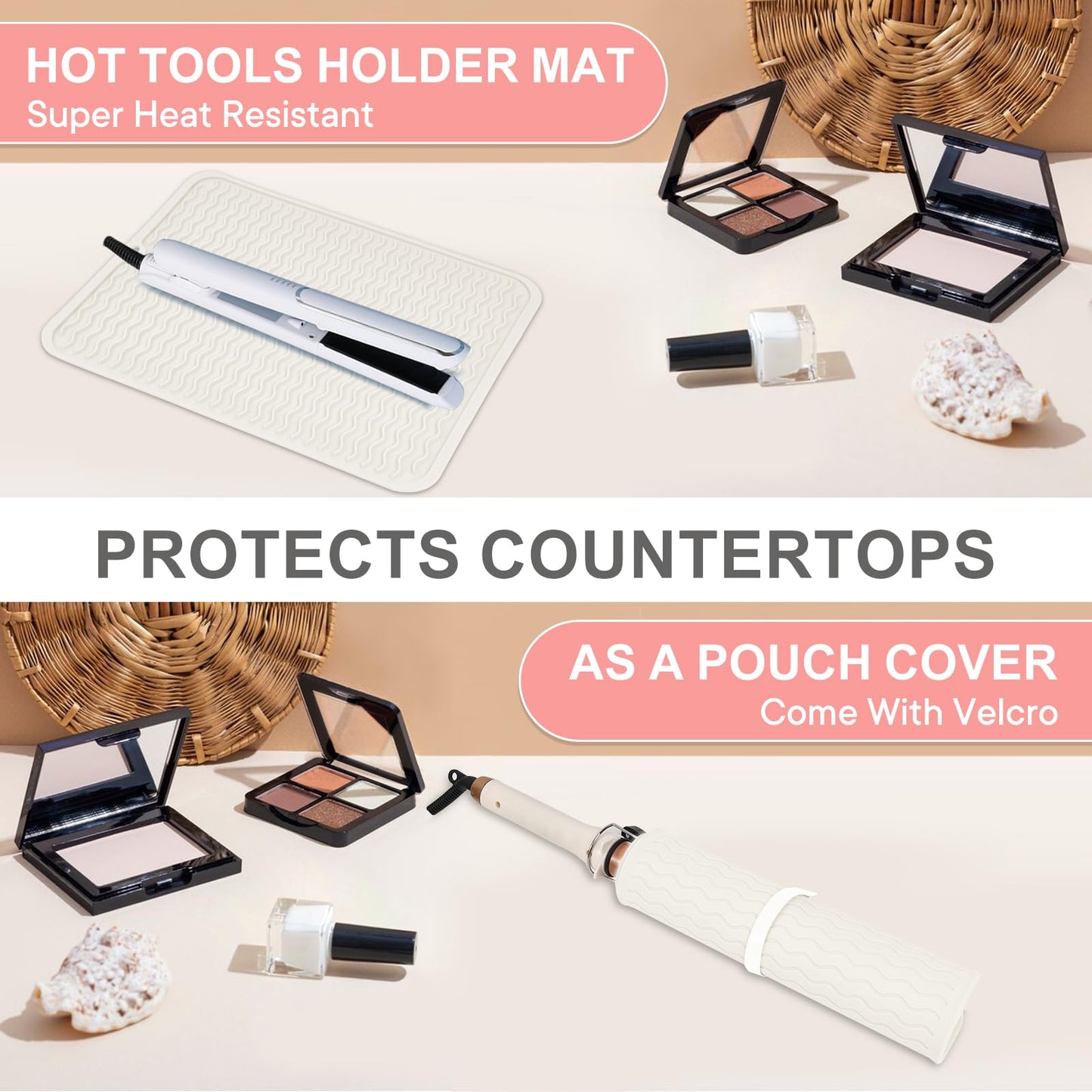 Suafrnut Oversize Silicone Heat Resistant Mat, Portable Travel Mat Cover for Curling Irons, Flat Irons, Hair Straightener and Hot Hair Styling Tools(14.2" x 11")