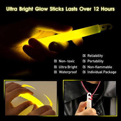 General Medi 12 Ultra Bright Glow Sticks + Bonus Emergency Blanket and Survival Whistle - Emergency Light Sticks for Camping, Hiking, Outdoor, Survival Kit and More - Lasts Over 12 Hours