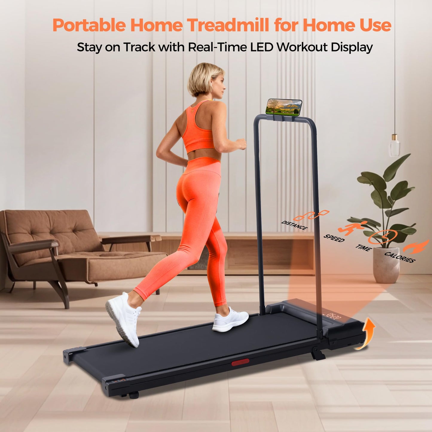 SUOUER Walking Pad Treadmill with Handle Bar, 2026 Upgrade Portable Under Desk Treadmill for Home Small with Handles, 3.0HP Walking Pad for Home, 0.6-7.6MPH, 350LBS