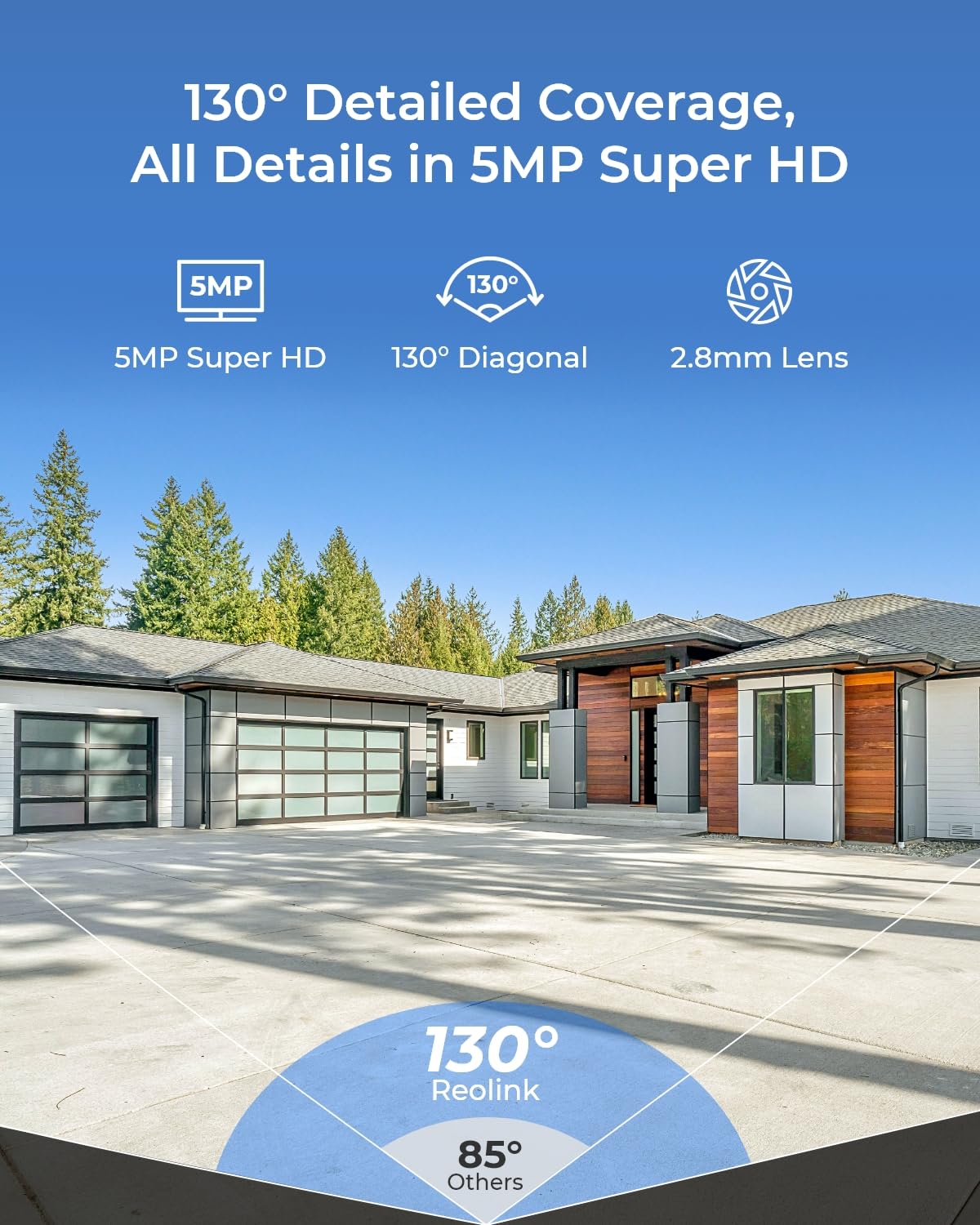 REOLINK 5MP Outdoor Security IP Camera, Turret Surveillance PoE with 2.8mm Lens,130° Diagonal,IK10 Vandal Proof,Smart Detection,Color Night Vision,2-Way Talk,IP67 Weatherproof,RLC-540A