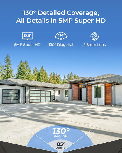 REOLINK 5MP Outdoor Security IP Camera, Turret Surveillance PoE with 2.8mm Lens,130° Diagonal,IK10 Vandal Proof,Smart Detection,Color Night Vision,2-Way Talk,IP67 Weatherproof,RLC-540A