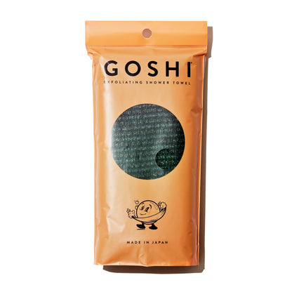 GOSHI Exfoliating Shower Towel - Rip-Resistant Exfoliating Washcloth for All Skin Types - Moss Green - Made in Japan