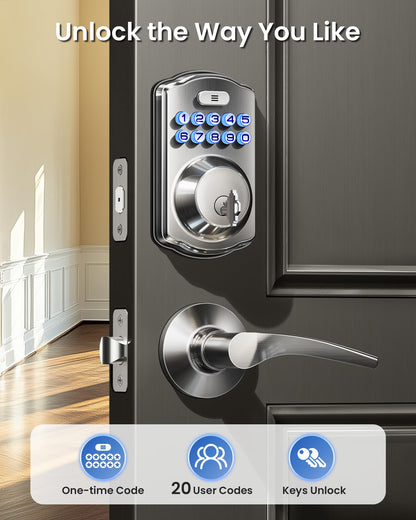 Veise Keyless Entry Door Lock with 2 Lever Handles - Electronic Keypad Deadbolt, Easy Installation Digital Smart Front Door Lock Set, Satin Nickel