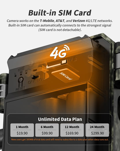 Loatos Trail Camera, 2k HD Live Feed Cellular Trail Cameras with Built-in SIM Card 4G Unlimited Data Plan Game Camera Solar Powered Motion Activated IP66 Waterproof Trail Cam No WiFi Needed