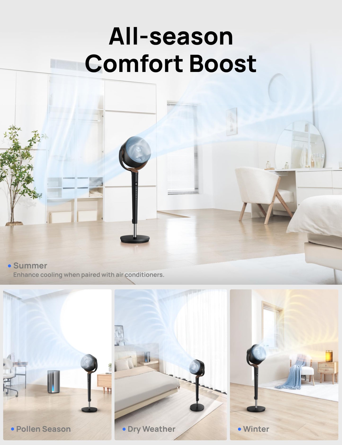 Dreo Fan for Bedroom, 120° Oscillating Standing Fan, Quiet Floor Fan with DC Motor, Pedestal Fan for Room, 9 Speeds, 4 modes, 20dB, 120° Manual Vertical, 37-42" Adjustable Height, 9H Timer, Black