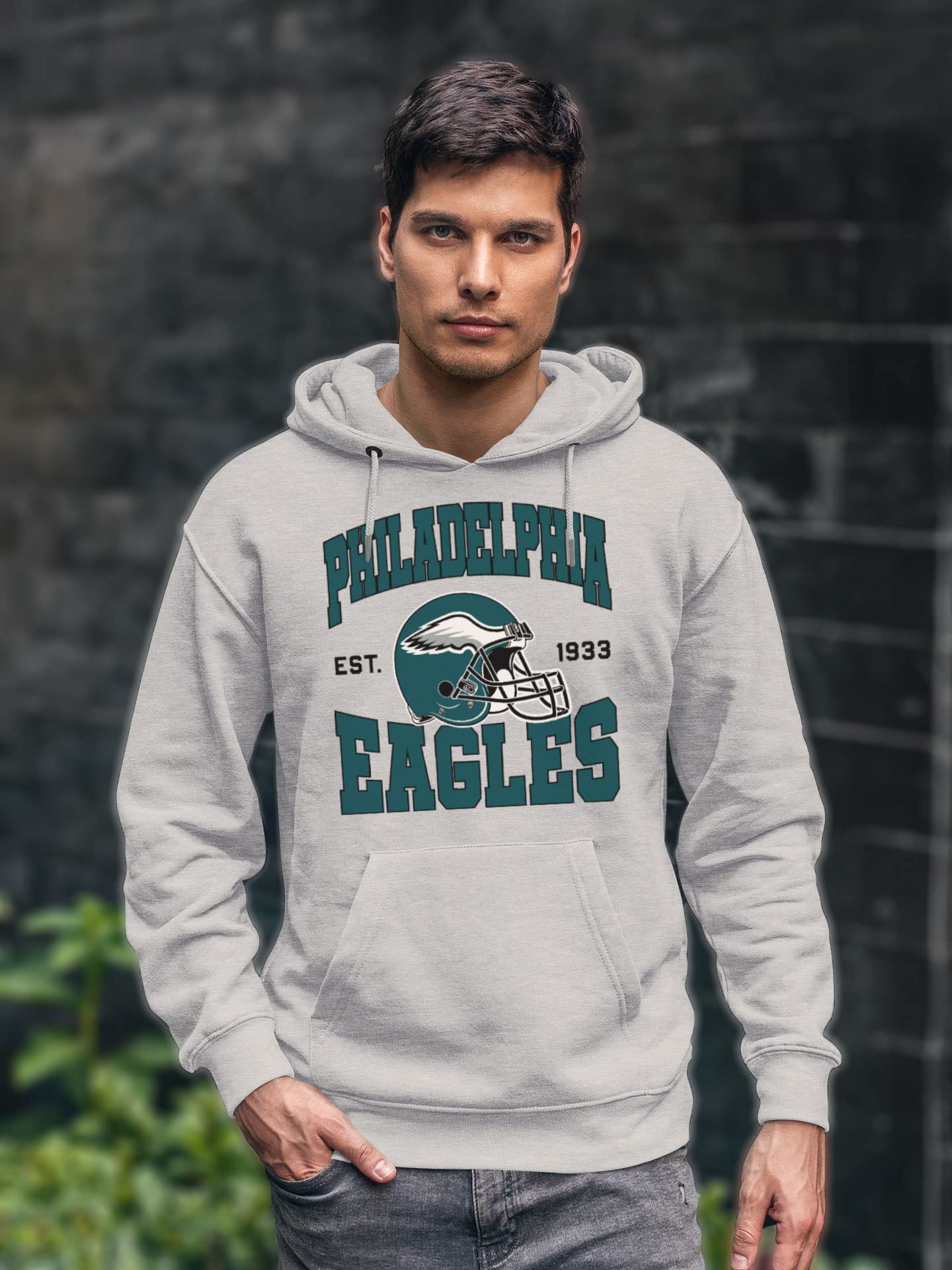 Junk Food Clothing x NFL - Philadelphia Eagles - Team Helmet - Unisex Adult Pullover Fleece Hoodie for Men and Women - Size X-Large