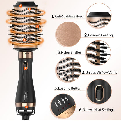 Nicebay Hair Dryer Brush Blow Dryer Brush in One, Hot Air Brush Set for Straightening/Drying/Curling, Oval Brush, Multi-Temperature Settings, Detachable Design for Women