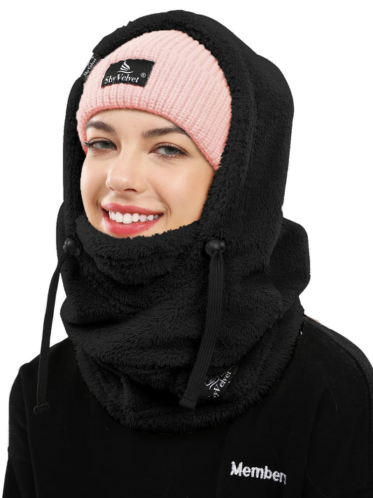 Shy Velvet Balaclava Wind-Resistant Ski Mask Winter Face Mask,Fleece Cold Weather Ski Mask for Women and Men Sherpa Hood Black