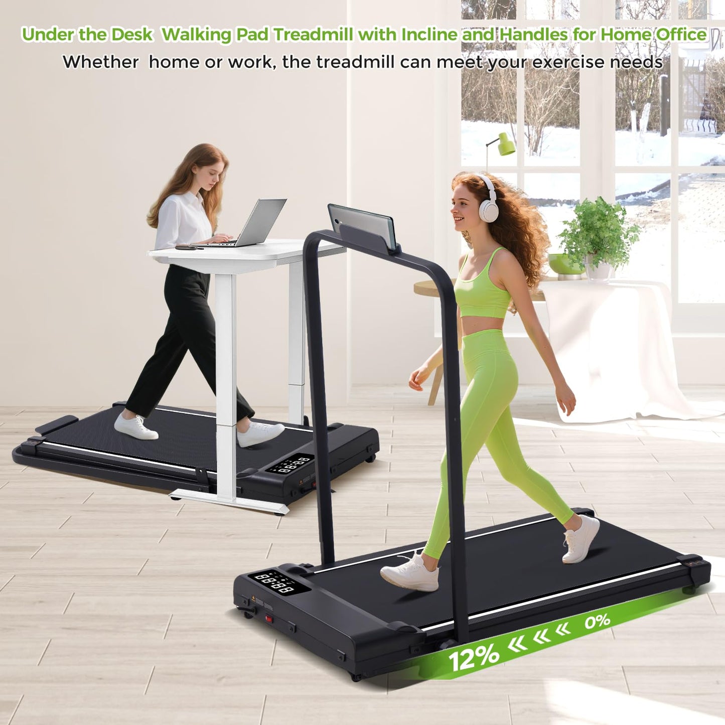 Walking Pad Treadmill with Incline & Handle Bar, 3.0HP Foldable Folding Treadmills for Home Small, Small Portable Treadmill with Handles, Walking pad with Incline and Handle bar, 320LB Capacity