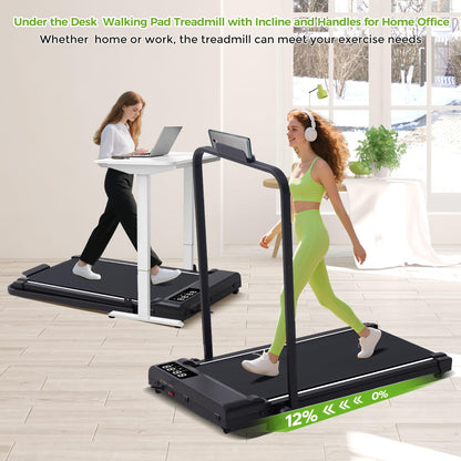 Walking Pad Treadmill with Incline & Handle Bar, 3.0HP Foldable Folding Treadmills for Home Small, Small Portable Treadmill with Handles, Walking pad with Incline and Handle bar, 320LB Capacity
