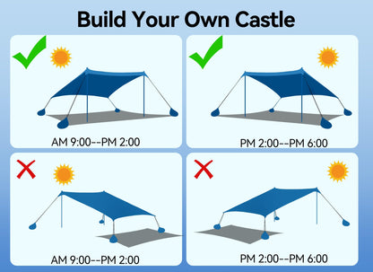 Beach Tent, Camping Sun Shelter 10 x 10ft, with 4 Sandbags, UPF50+, includes Sand Shovel, Ground Pegs & Stability Poles, Pop Up Beach Canopy Sunshade for Fishing, Backyard Fun or Picnics