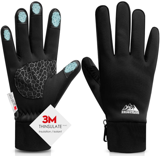 Bruvoalon Winter Gloves for Women & Men, 3M Thermal Insulation, Lycra Fabric, Touchscreen, Anti-Slip, Black, M