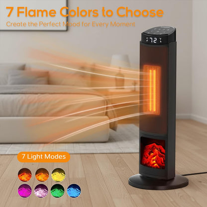 23" Space Heater, 1500W Portable Heaters for Indoor Outdoor Use, Fast Heating with 70° Oscillation, Adjustable Thermostat Up to 95°F, Tip-Over Protection & 12H Timer for Bedroom, Office, Black