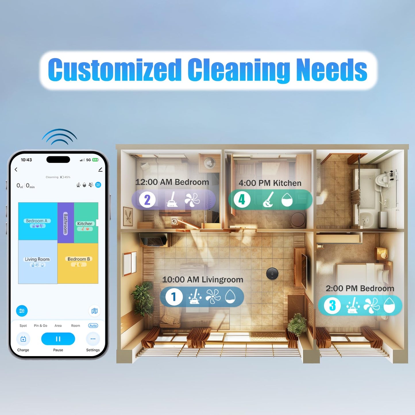 Robot Vacuum and Mop Combo, Self-Emptying, 60-Day Capacity, Schedule, 180mins Runtime, Home Mapping, Wi-Fi/App/Alexa/Remote, Robotic Vacuum Cleaner for Pet, Hard Floors, Carpet