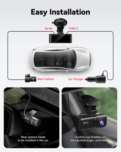 REDTIGER Dash Cam Front Rear, 4K/2.5K Full HD Dash Camera for Cars, Included 32GB Card, Built-in Wi-Fi GPS, 3.16” IPS Screen, Night Vision, 170°Wide Angle, WDR, 24H Parking Mode