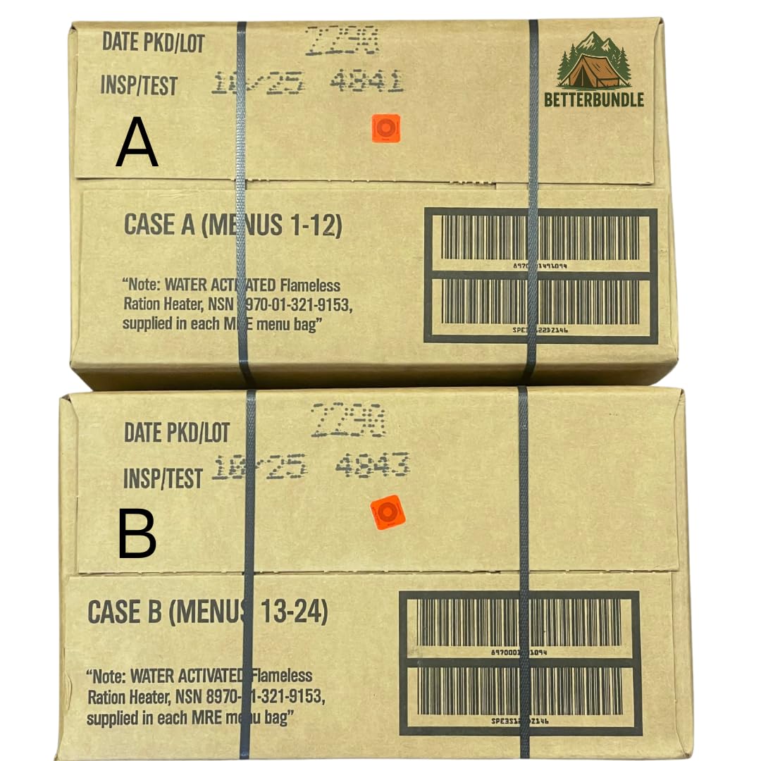 MRE, U.S. MRE Meals, Emergency Supplies, Emergency Food Supply, Survival Food, Freeze Dried Food w/Flameless Heater, Ready Meals (Variety Pack of 24) – (A & B Case Inspection 2025, 2026)