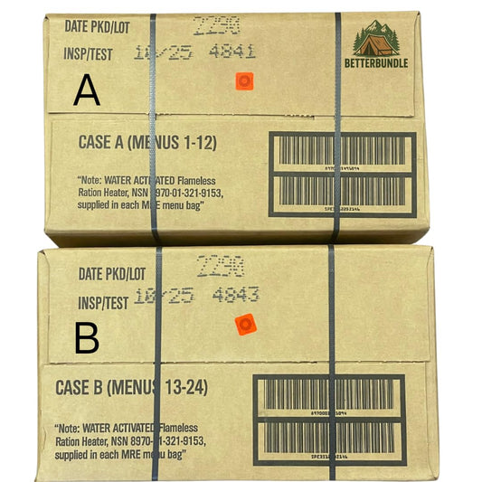 MRE, U.S. MRE Meals, Emergency Supplies, Emergency Food Supply, Survival Food, Freeze Dried Food w/Flameless Heater, Ready Meals (Variety Pack of 24) – (A & B Case Inspection 2025, 2026)