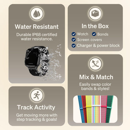 JrTrack 5 Kids Smart Watch by Cosmo | Best Kid-Safe Phone Watch | Precision Real-Time GPS Tracking | Call, Text, Activity, School Settings | Spotify Music | Parental Controls | SOS & Safety Alerts